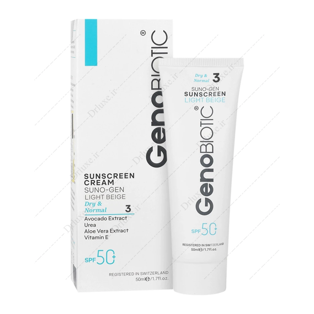 کرم ضد آفتاب SPF50 ژنوبایوتیک سانوژن 3 پوست خشک و معمولی 50 گرم